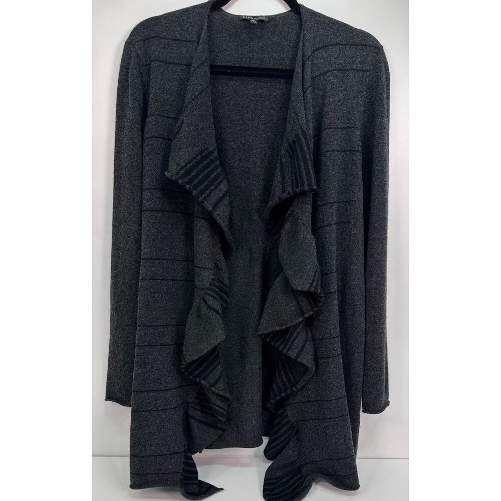 Eileen Fisher Merino Wool Cashmere Layered Open Front Long Cardigan Size Large - Picture 2 of 10